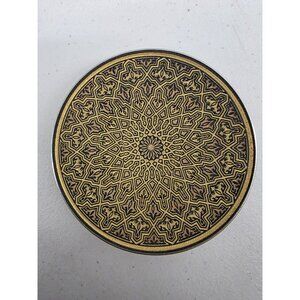 Vintage Toledo Damascene Gold Inlay Trivet Coaster Metal Tray Spain Midas S.L.